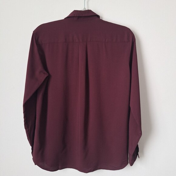 2 FOR $22 - UNIQLO Women's Rayon Long Sleeve Blouse - Blue - Burgundy - Picture 7 of 7